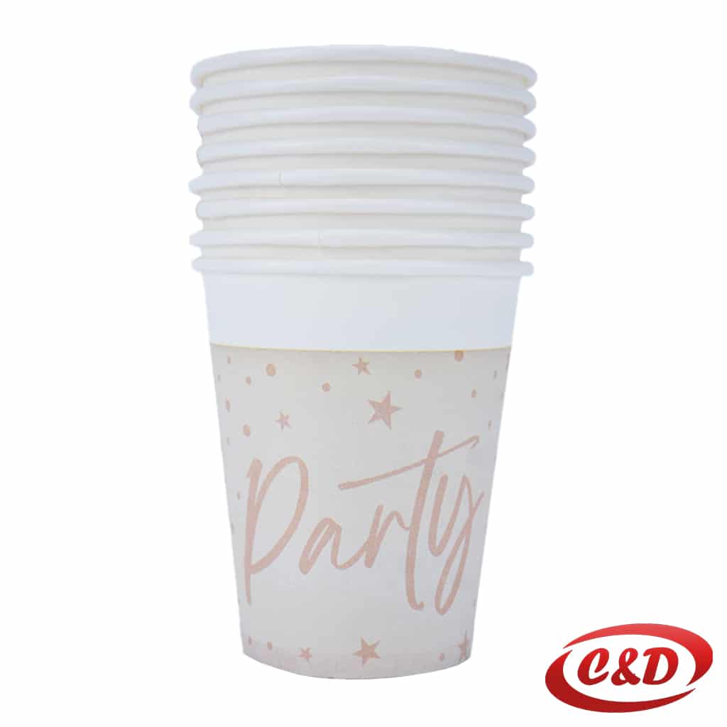 Party papirne čaše bež 200 ml s natpisom Party 8 komada