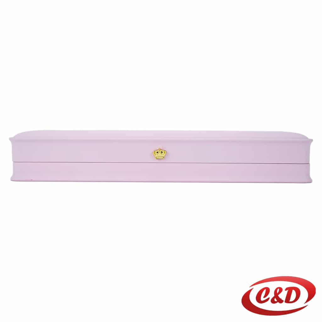 Roza plastična kutija za nakit sa svjetlom i zlatnom krunom 24x5x3 cm