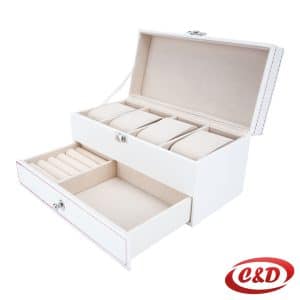 Kofer ili organizator za nakit bijeli 22x11x11 cm s pretincem za satove i nakit