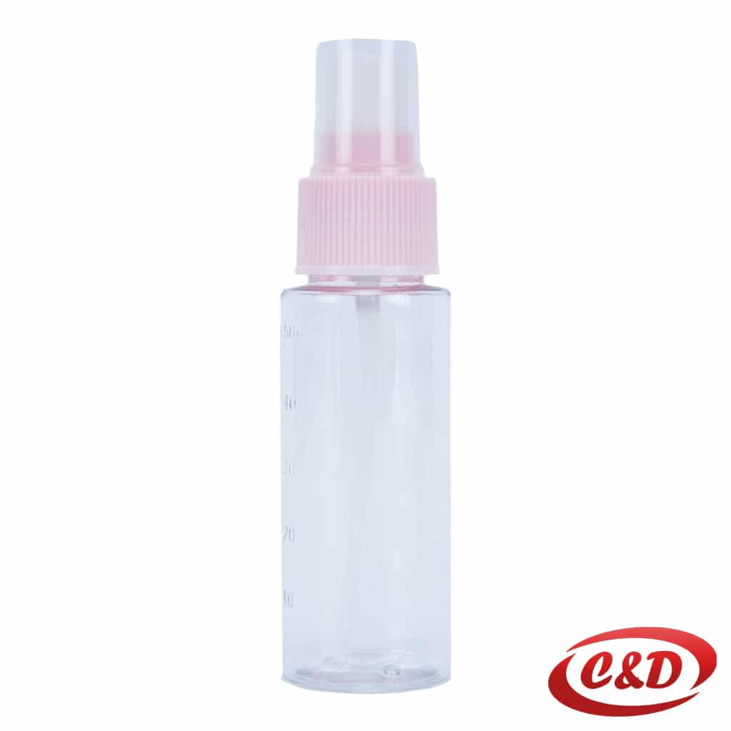Roza prozirna plastična boca sa raspršivačem 30 ml putna bočica 12 cm