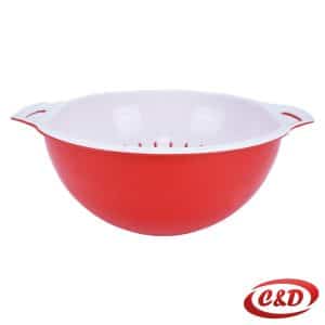 Plastično cjedilo sa posudom bijelo crveno promjer 24 cm visina 13 cm