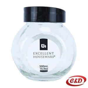 Stakleni dozator 500 ml providni sa crnim čepom visina 10 cm