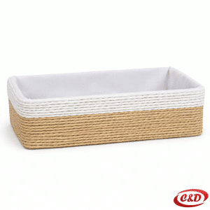 pletena korpa bež bijela podstava 23x15x6 cm dekorativna korpa