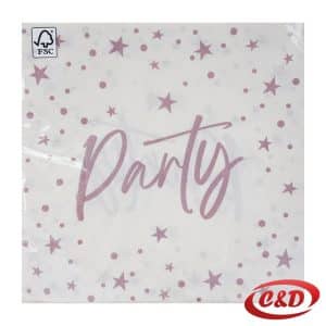 bež papirnate party salvete s rozim natpisom Party dimenzija 33 × 33 cm, pakiranje od 20 komada