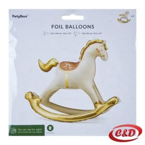 folijski balon konjić u zlatnoj i bež boji dimenzija 106 × 86 cm