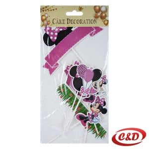 Minnie Mouse topper za tortu u rozoj i crnoj boji, set od 7 komada