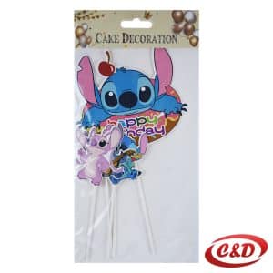 Stitch topper za tortu u plavoj i rozoj boji s natpisom Happy Birthday
