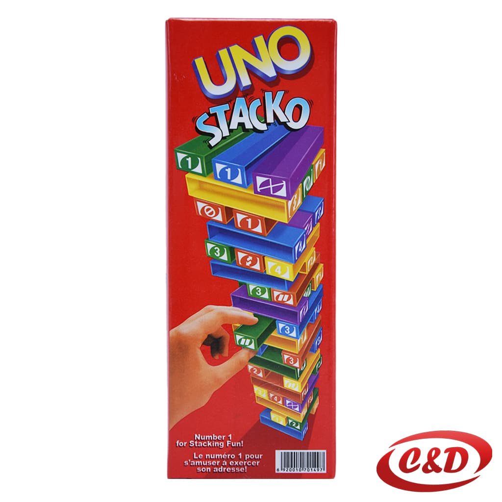 UNO Jenga s 45 plastičnih blokova u crvenoj, žutoj, zelenoj i plavoj boji