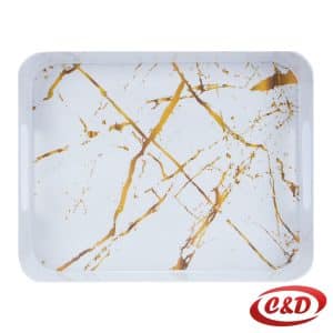 bijela plastična tacna sa zlatnim detaljima dimenzija 32 × 25 × 4 cm
