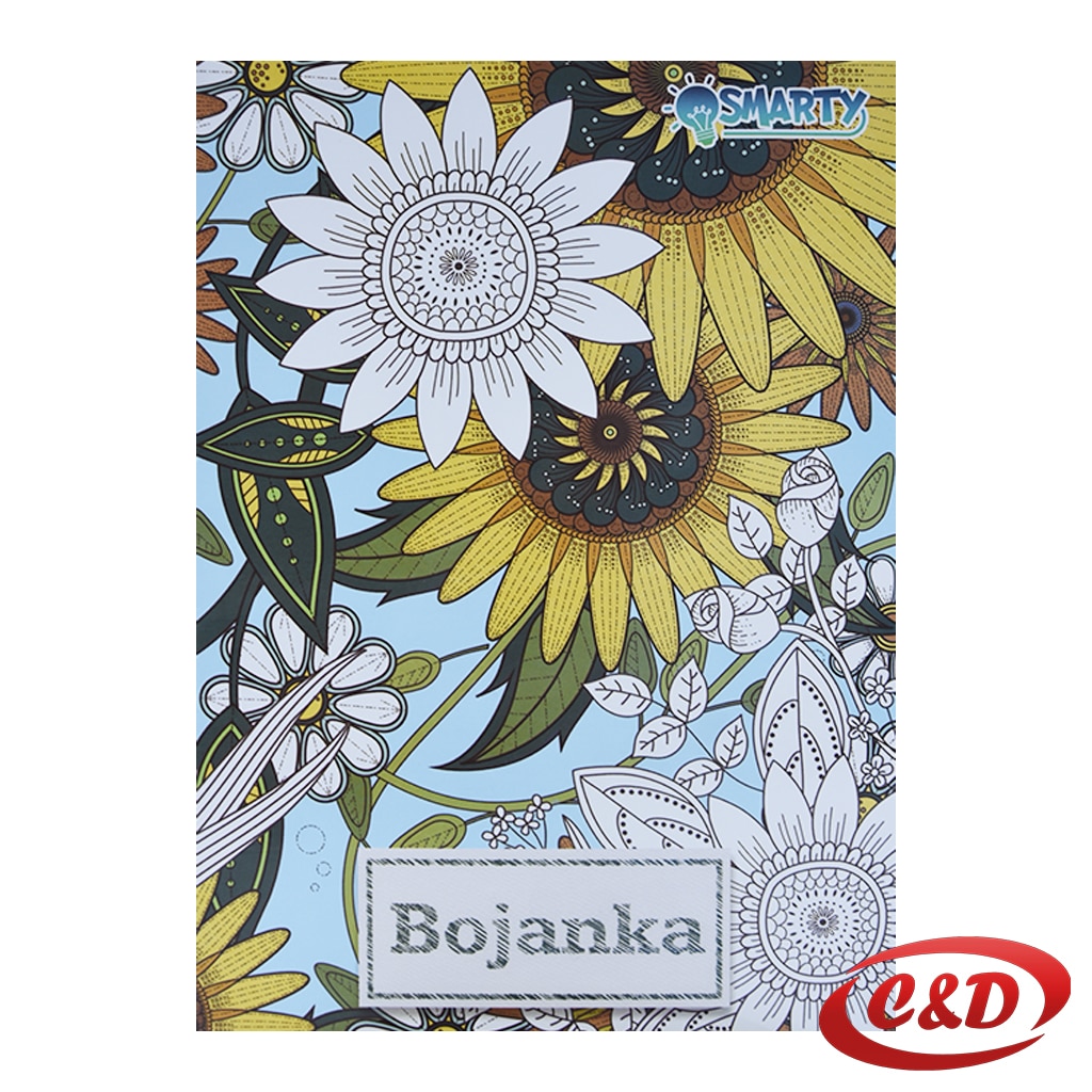 bojanka s 24 lista crteža cvjetova za bojanje u A4 formatu dimenzija 30 × 21 cm