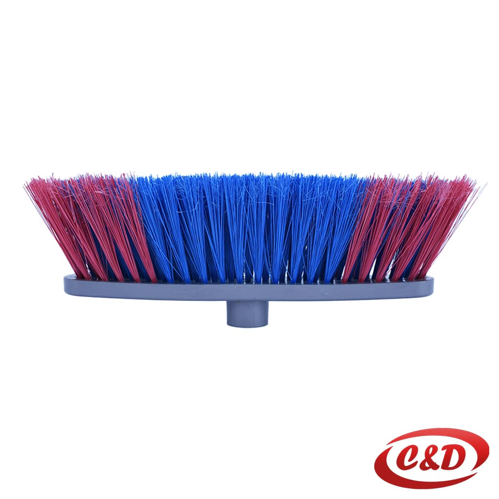 plastična metla Francesina sive boje s plavo-crvenim dlačicama dimenzija 26 × 4 × 8 cm