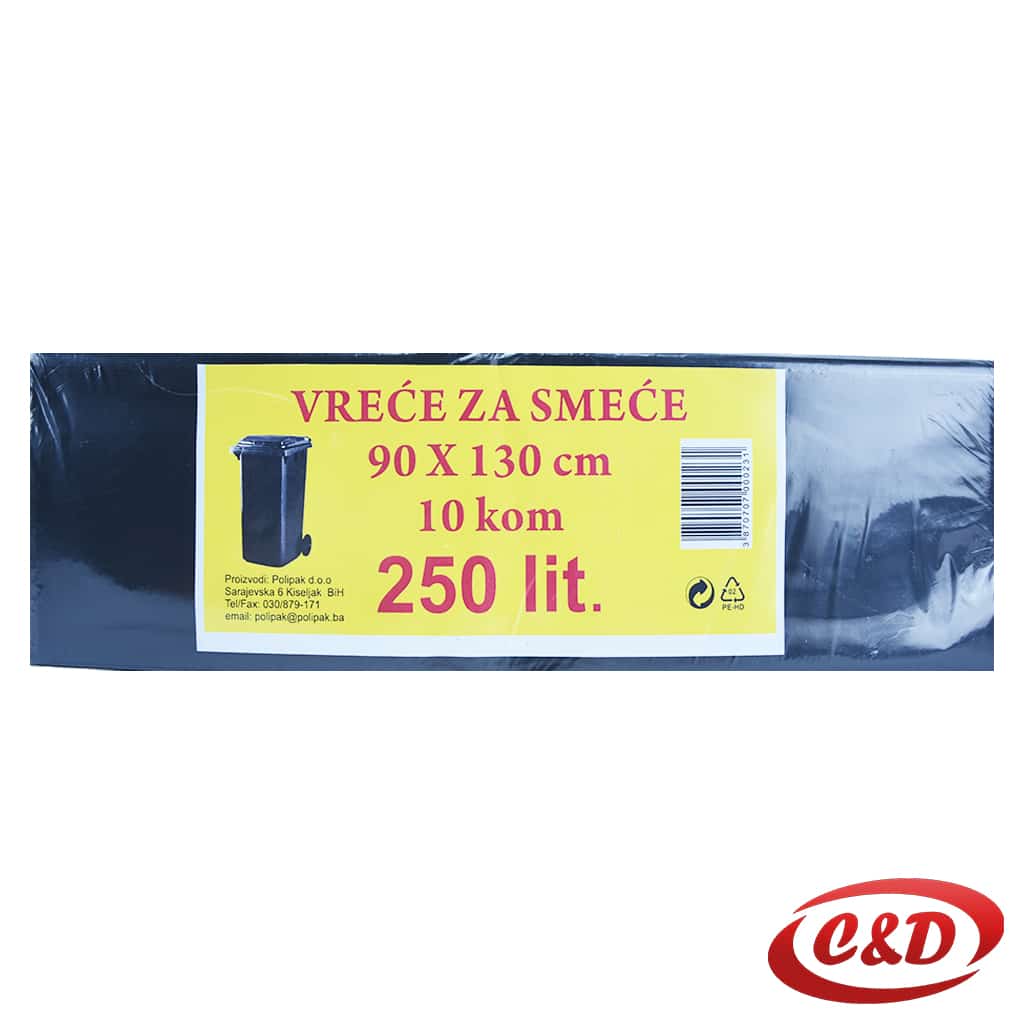 crne vreće za smeće 250 litara 90 x 130 cm pakiranje 10 komada