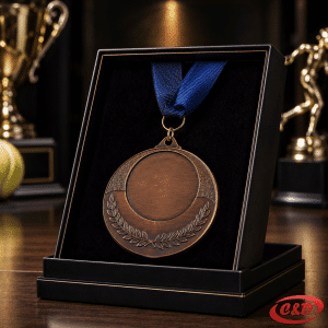 brončana medalja promjer 6 cm sa plavom trakom oko vrata