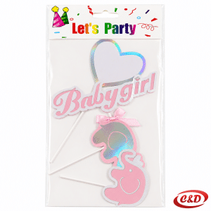 Baby Girl toper za tortu roze i srebrne boje 4 komada visine 16 cm
