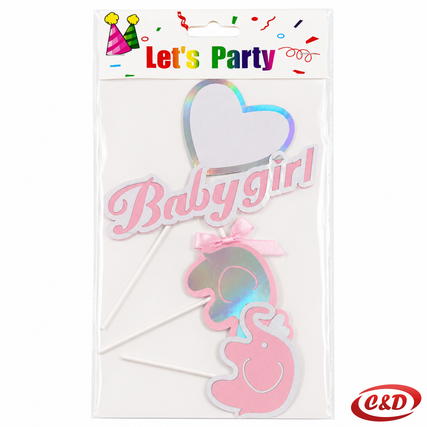 Baby Girl toper za tortu roze i srebrne boje 4 komada visine 16 cm