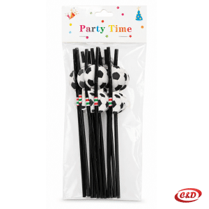 Crne nogometne PVC slamke s dekorativnom nogometnom loptom, visine 24 cm, set 12/1