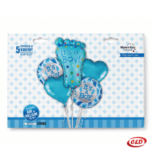 It’s a Boy set od 5 plavih folija balona sa srcima od 25 cm, okruglim balonima i stopalom od 45 cm