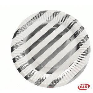 Bijeli papirni party tanjurići sa srebrnim detaljima promjera 18 cm, set 10/1