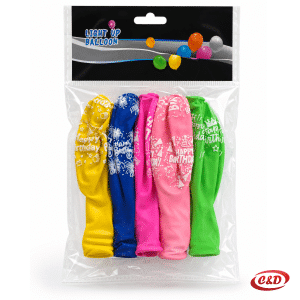 Svjetleći LED baloni Happy Birthday od lateksa u pet boja, veličine 30 cm, set 5/1