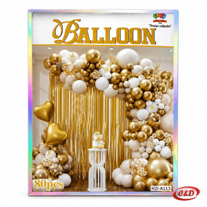 Zlatno-bijeli balon luk HZi-A113 s folija srcima i prozirnim balonima sa zlatnim konfetama, set 80/1