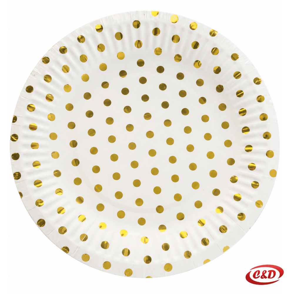 Bijeli party tanjurići sa zlatnim točkicama promjera 18 cm, set 10/1