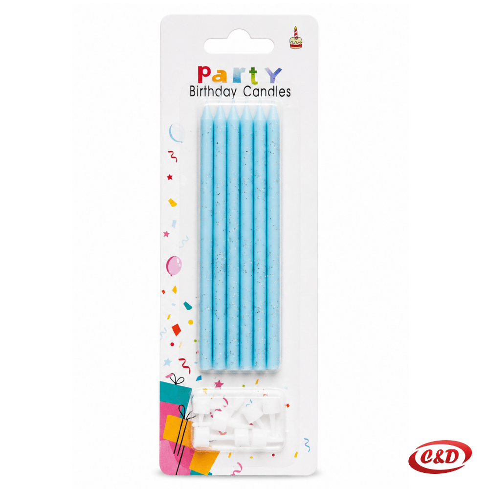 Plave svijeće za tortu visine 12 cm, set od 6 komada