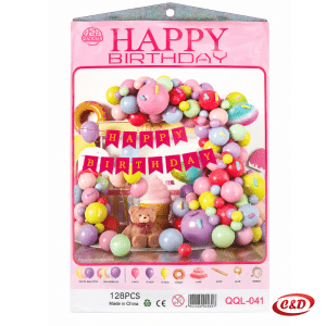 Višebojni balon luk QQL-041 s folijskim balonima u obliku srca i Happy Birthday natpisom