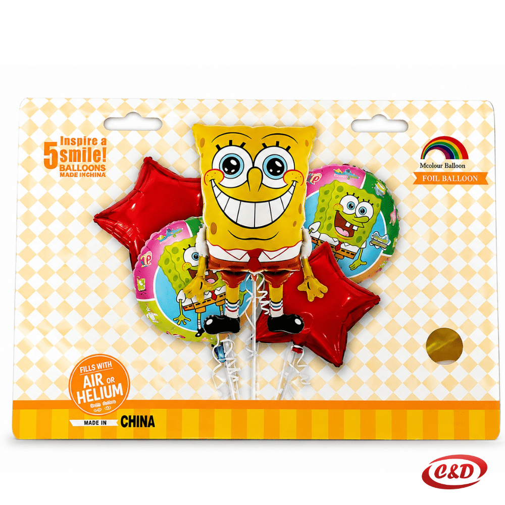 Spužva Bob set od 5 folija balona sa zvijezdama, okruglim balonima i balonom lika