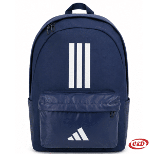 plavi školski ruksak s bijelim Adidas znakom od kože i poliestera, vodootporan