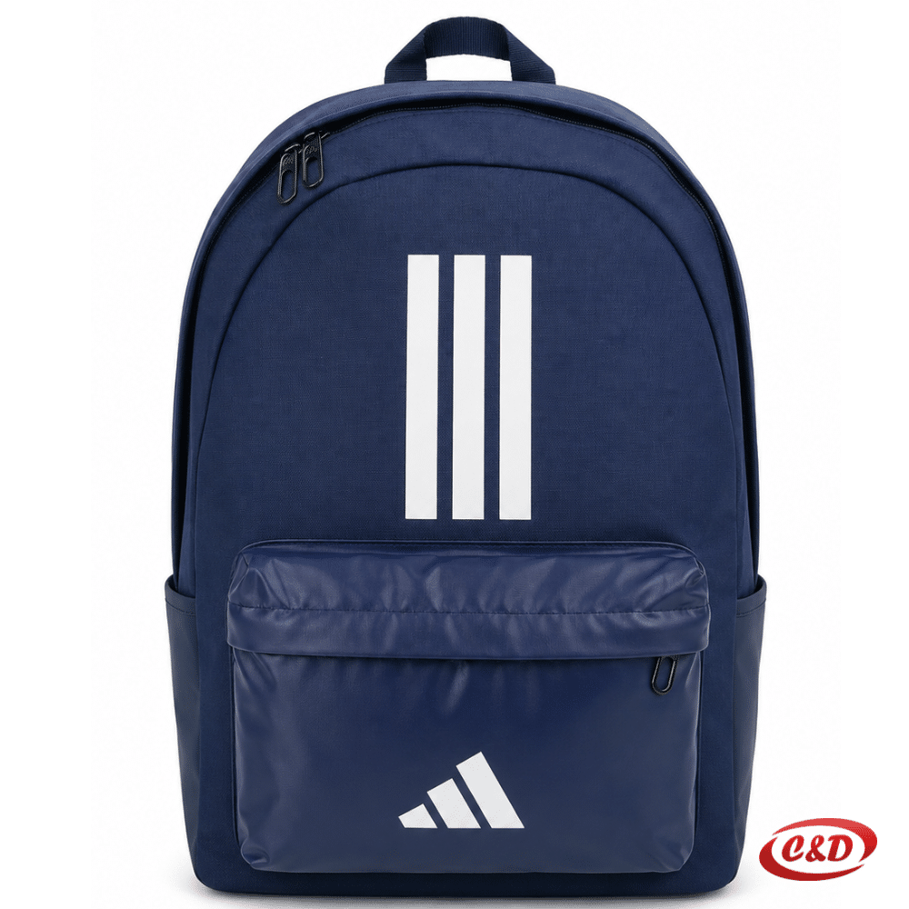 plavi školski ruksak s bijelim Adidas znakom od kože i poliestera, vodootporan