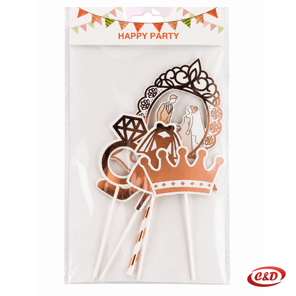 Toperi za tortu Bride to Be u golden rose boji, set 5/1 s glavnim toperom visine 23 cm