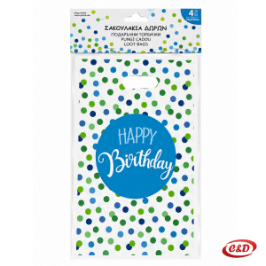 folijske vrećice za rođendan u bijeloj, plavoj i zelenoj boji s natpisom Happy Birthday dimenzija 16 × 25 cm