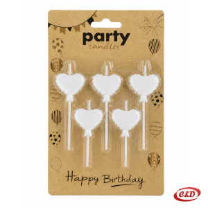 Bijele svijeće za tortu u obliku srca visine 8 cm, set 5/1