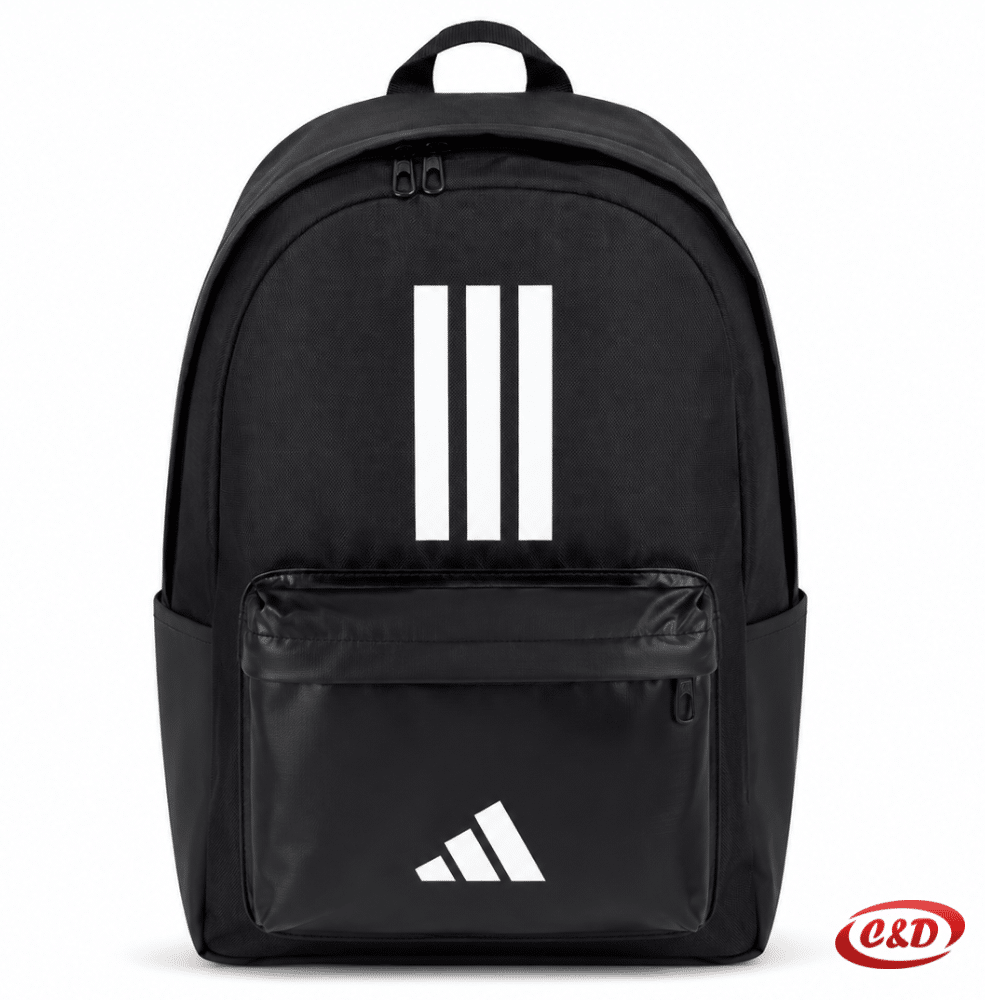 crni školski ruksak s bijelim Adidas znakom od kože i poliestera, vodootporan