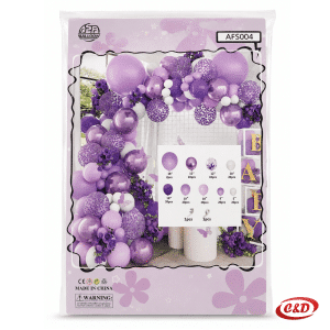 Ljubičasto-rozi balon luk AFS004 s bijelim balonima i prozirnim balonima s ljubičastim konfetama