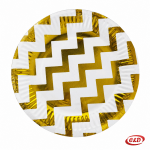 Bijeli papirni party tanjurići sa zlatnim detaljima promjera 18 cm, set 10/1