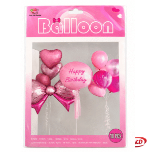 Rozi party set s folija balonom Mašna, 12 balona, trakom i resama, ukupno 14 dijelova