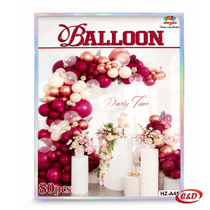 Crveno-rozi balon luk HZi-A45 s bež i prozirnim balonima, set 80 dijelova