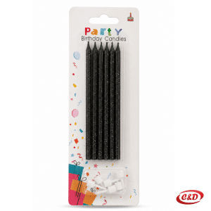 Crne svijeće za tortu visine 12 cm, set od 6 komada