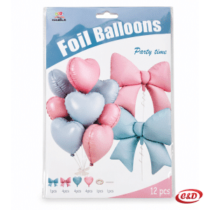 Set folija balona srce i mašna u rozoj i plavoj boji, 12 komada