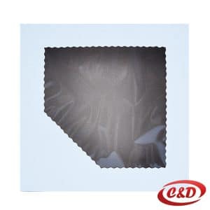 bijela kartonska kutija za kolače s prozirnim prozorom dimenzija 28,5 × 28,5 × 4,5 cm