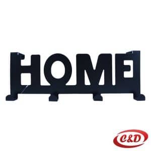 crna metalna dekorativna vješalica s natpisom Home i pet kuka nosivosti do 5 kg