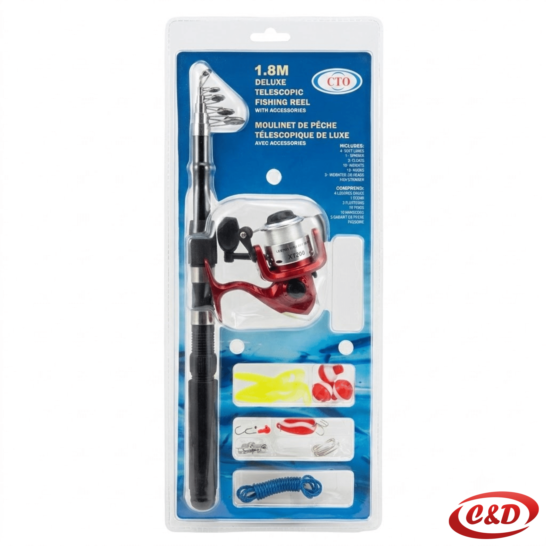 set za ribolov XT200 s teleskopskim štapom 1,8 m, rolom, mamcima, plovcima, udicama i priborom