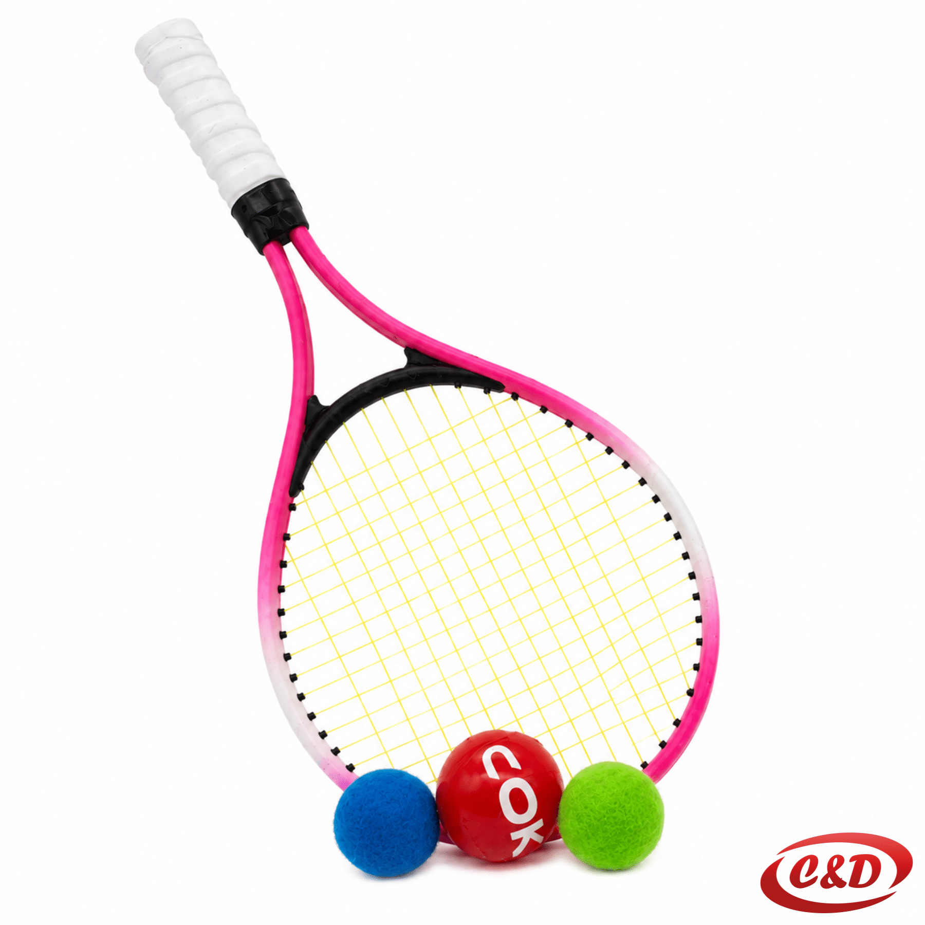 roza i bijeli reket za tenis s lopticama dimenzija 52 × 22 cm