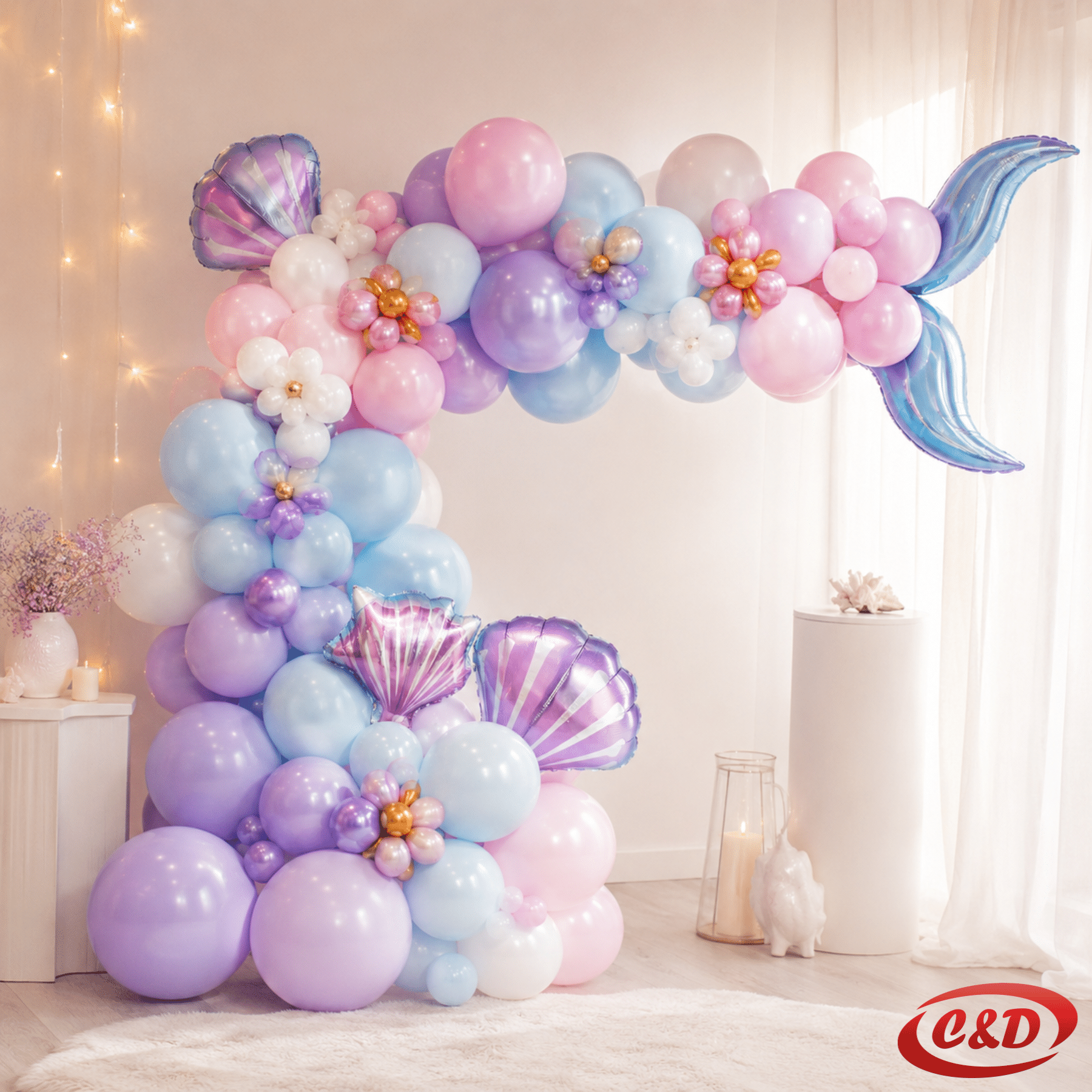 balon luk sirene AQQ-134 sa 120 latex i folijskih balona u ljubičastoj, rozoj i plavoj boji