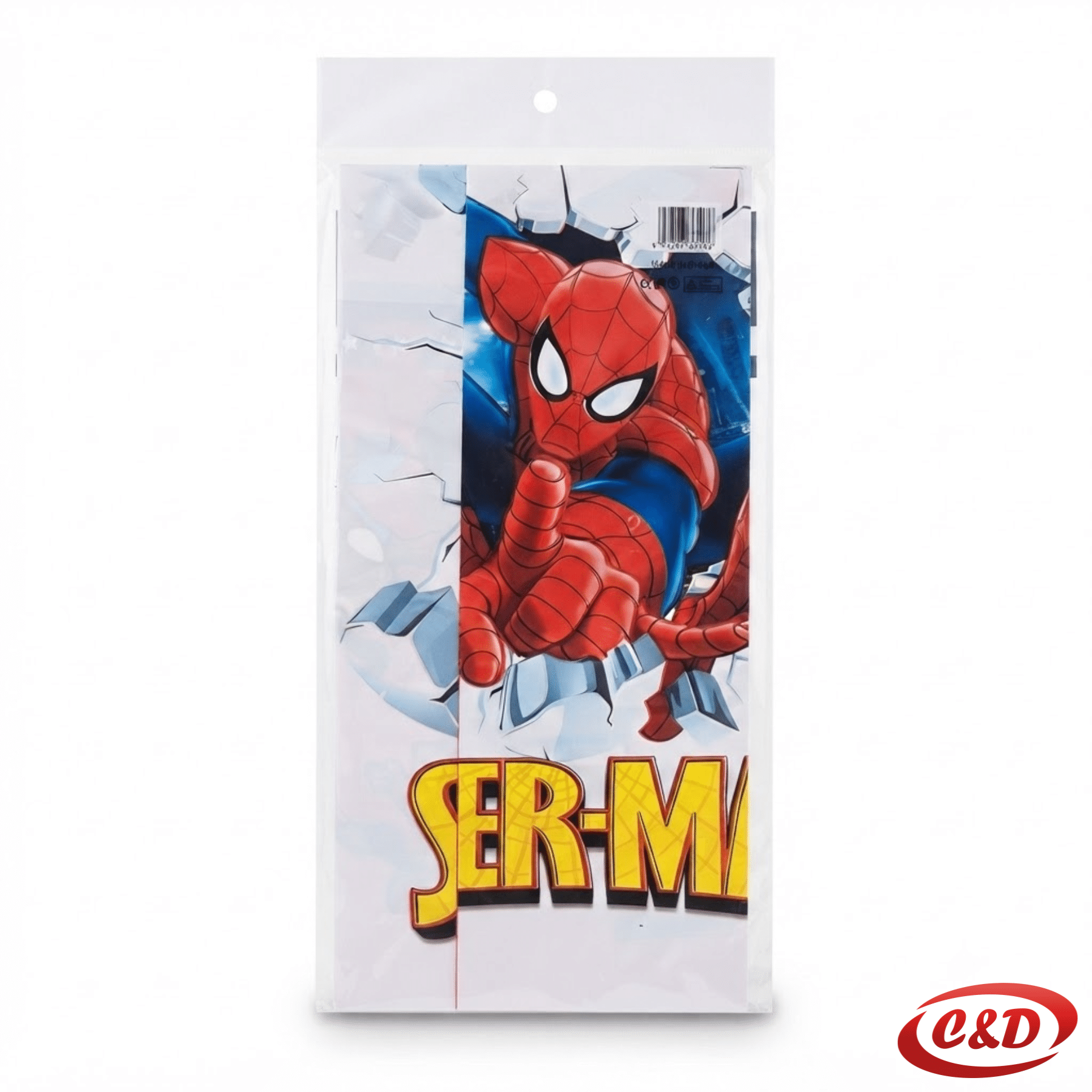 folijski Spider-Man Party stolnjak u bijeloj, plavoj i crvenoj boji s likom Spider-Mana dimenzija 137 × 183 cm
