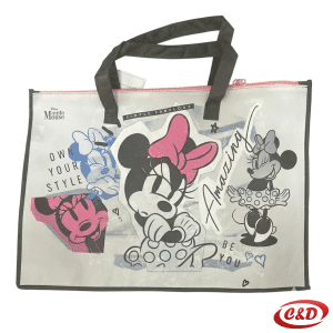 Rozo-sivo-crna poliesterska vrećica za blok 5 s motivom Minnie Mouse dimenzija 47 × 33 cm