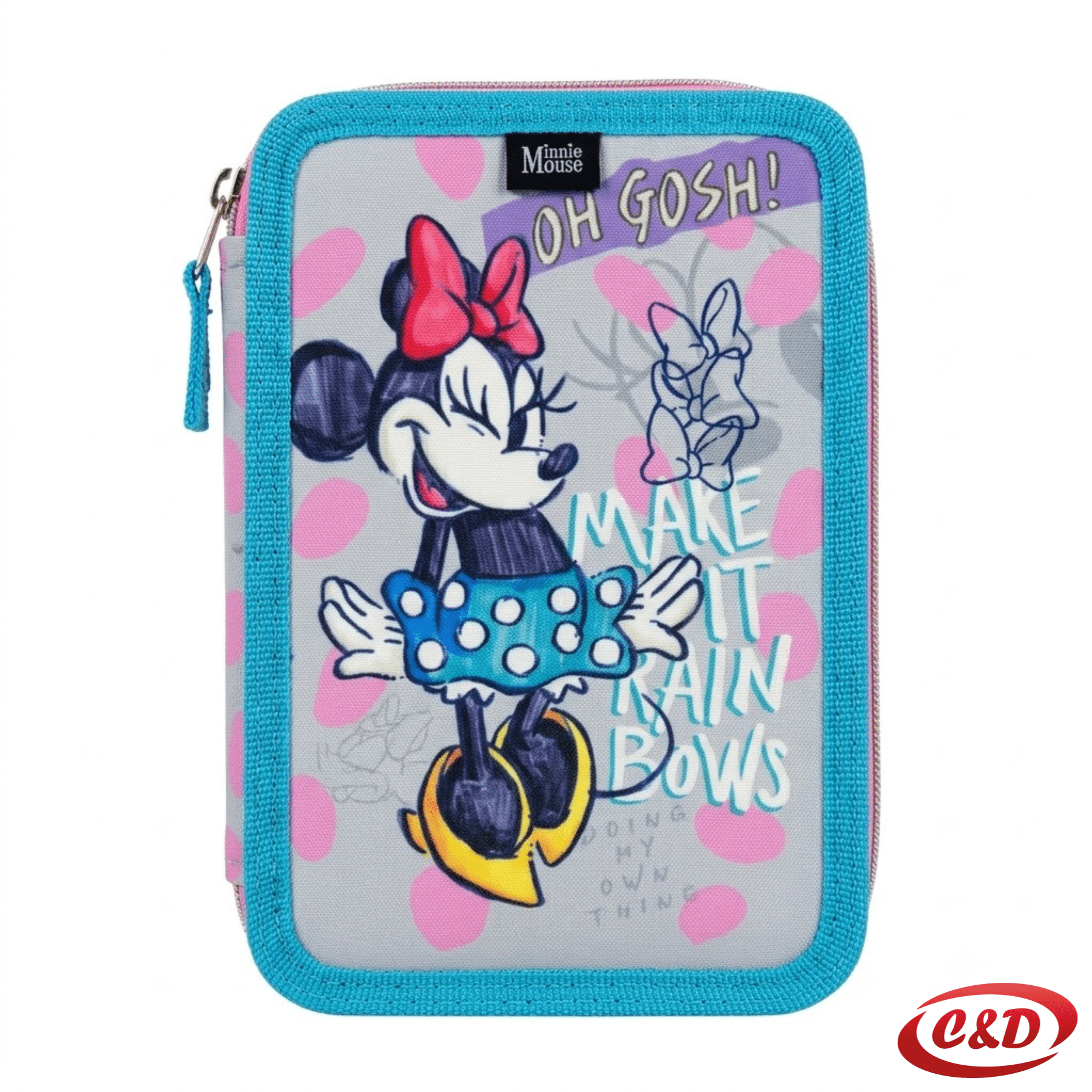 Minnie Mouse puna poliesterska pernica s dvije pregrade, 12 bojica, 12 flomastera i školskim priborom