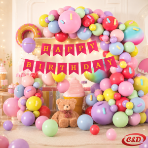 Višebojni balon luk QQL-041 s Happy Birthday natpisom i šarenim lateks balonima