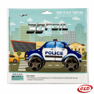 3D folija balon Policija u obliku plavo-bijelog auta s natpisom Police, 88 × 45 × 39 cm